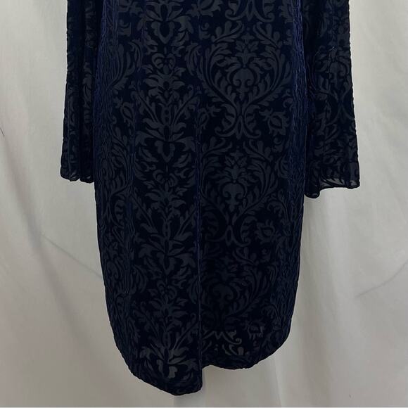 Beige by eci Midnight Blue Sheer Burnout Velvet Party Holiday Dress Size L - Picture 4 of 14